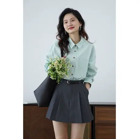 嘉茱莉2025春季新款法式衬衫外套女翻领百搭宽松上衣1OO棉衬衣商品大图