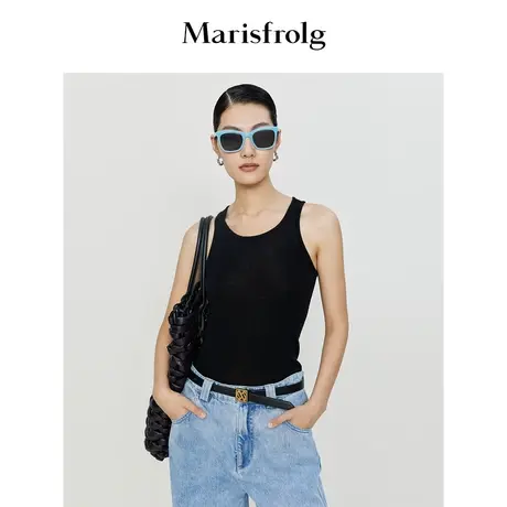 【经典搭配系列】玛丝菲尔23春季新款黑色绵羊毛桑蚕丝针织背心商品大图