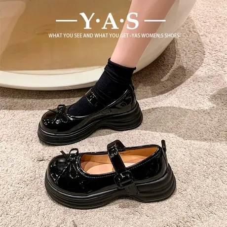 圆头蝴蝶结可爱小皮鞋女2024春季新款白色英伦风复古厚底玛丽珍单商品大图