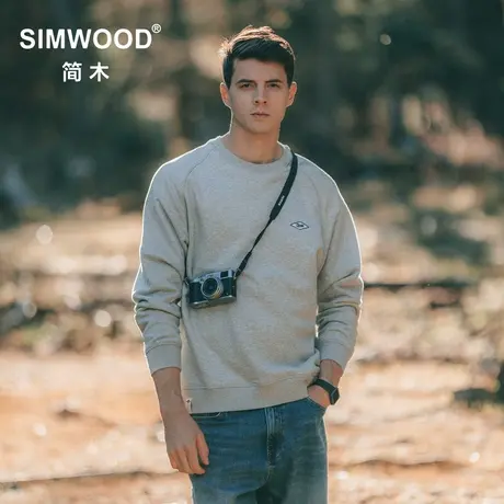 Simwood简木男装【宽松版型】秋新款碳磨紧密绒绣花套头卫衣男商品大图
