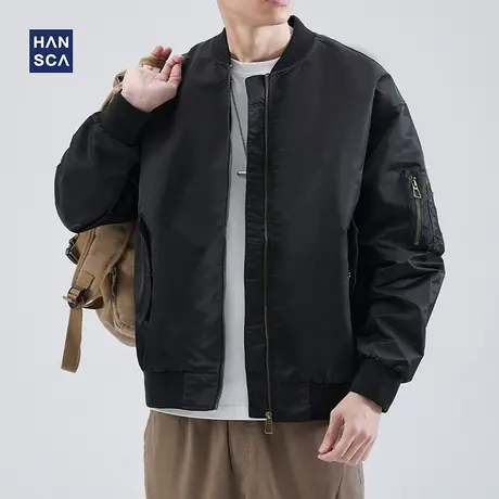 hansca飞行员夹克男款宽松大码春秋季美式休闲潮流百搭棒球领外套商品大图
