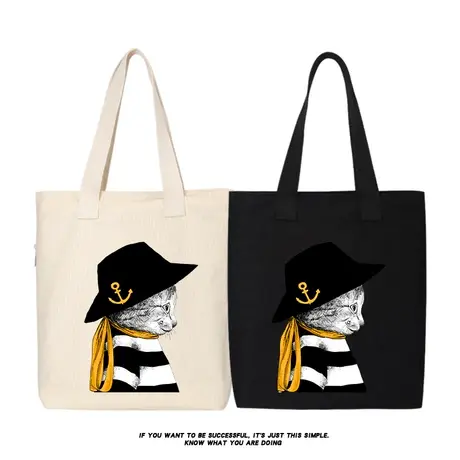 秀洛卡通猫咪帆布包单肩包学生单肩斜挎购物袋手提包托特包书包商品大图