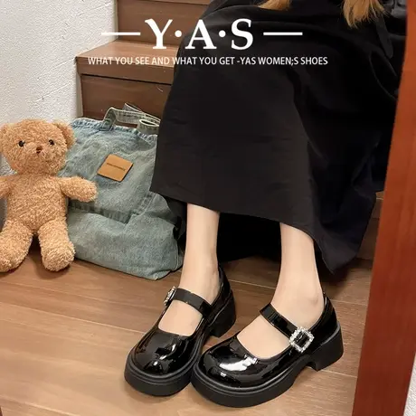 黑色百搭日系学院风厚底小皮鞋女2024新款春季法式复古玛丽珍鞋子商品大图