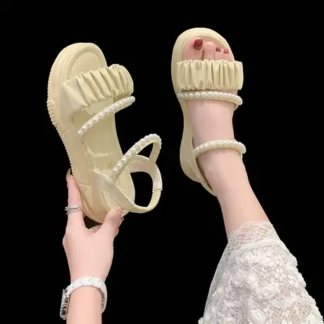 温柔珍珠厚底仙女风凉鞋女配裙子2024年夏季新款时尚百搭罗马鞋潮商品大图
