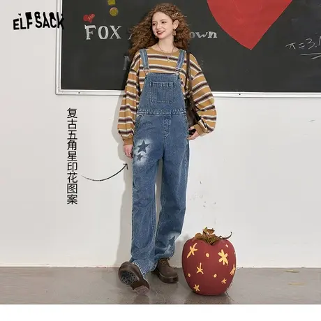 妖精的口袋浅色牛仔背带裤女2023秋季新款美式直筒宽松休闲长裤潮图片