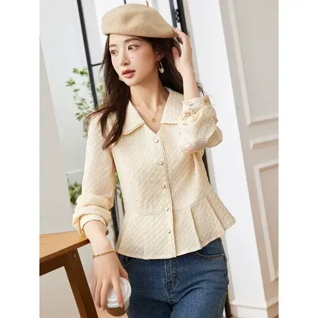 时尚气质长袖衬衫2023年秋季新款淑女温柔翻领显瘦通勤百搭上衣商品大图
