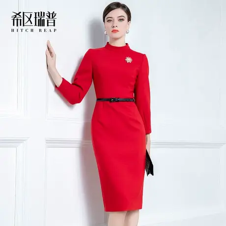 希区瑞普高端羊毛大牌名媛职业连衣裙女修身气质礼服2023秋冬新款图片