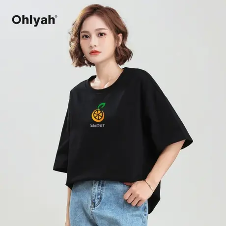 Ohlyah品牌 2023春夏chic港味上衣简约t恤女短袖oversize宽松体恤商品大图