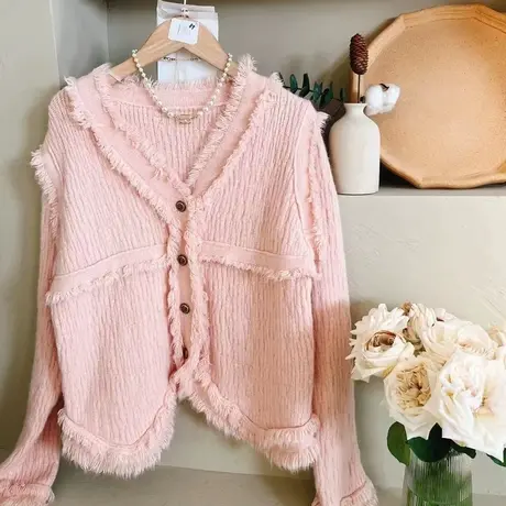 秋冬新款韩系甜美百搭流苏小香风仙女针织开衫毛衣外套显瘦女上衣图片