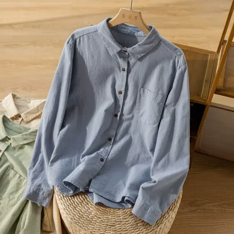 全棉衬衫文艺复古通勤宽松衬衣百搭气质港味工装上衣2022秋季新款商品大图