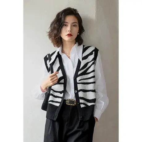 弥古法式复古针织马甲开衫女春秋外穿v领背心高级感马夹坎肩上衣图片