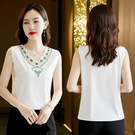 蕾丝吊带背心女夏季外穿缎面无袖打底衫内搭大码白色上衣打底衫图片