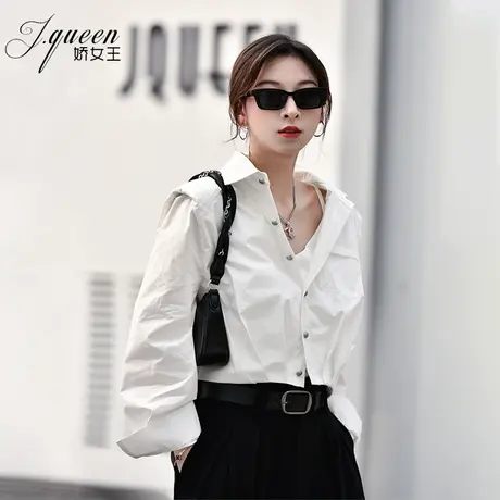 衬衫上衣女秋季新款洋气设计感垫肩显瘦小个子短款白色长袖衬衣潮商品大图