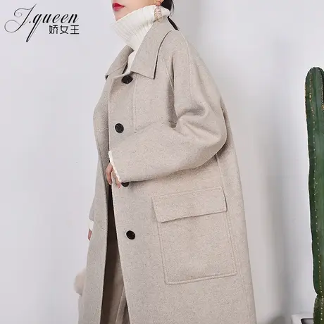 双面羊毛呢大衣女长款冬季保暖新款韩版宽松显瘦赫本风毛呢外套潮商品大图