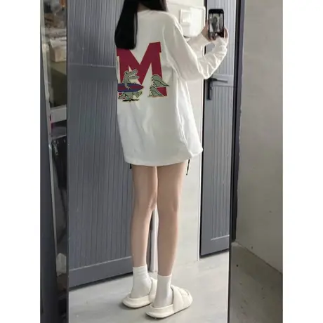纯棉初秋长袖t恤女春秋薄款韩版宽松慵懒风早秋打底衫上衣服潮牌图片