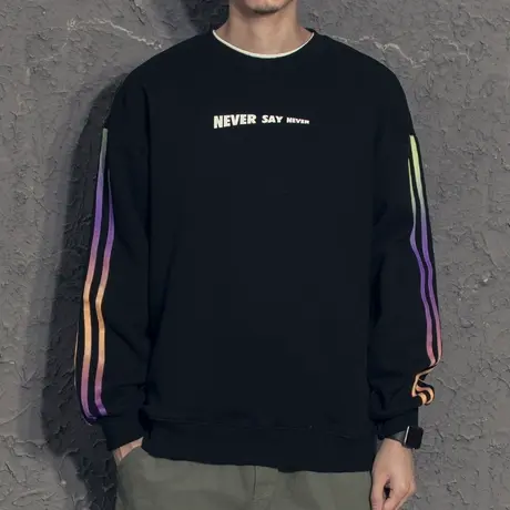 织带卫衣男潮ins圆领韩版潮流男士外套2020新款宽松上衣男春秋款商品大图