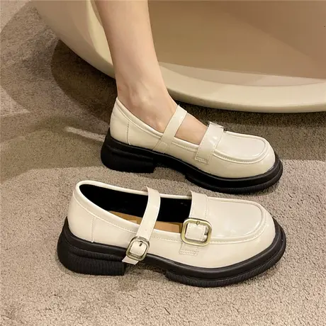白色厚底日系jk小皮鞋女2023年春季新款英伦风复古粗跟玛丽珍单鞋商品大图