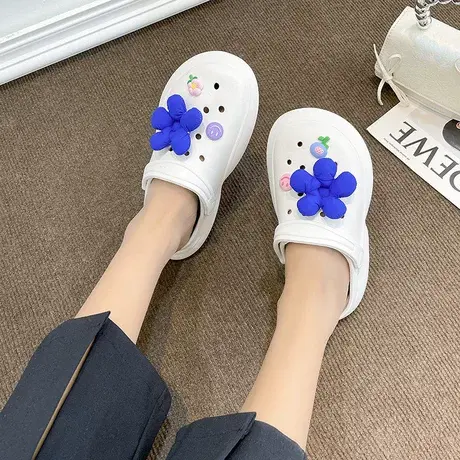 洞洞鞋女防滑2023年新款厚底ins潮增高百搭护士包头拖外穿沙滩鞋商品大图