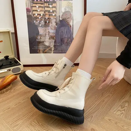 英伦风厚底马丁靴女ins潮2023年夏季爆款小个子松糕底大头机车靴图片