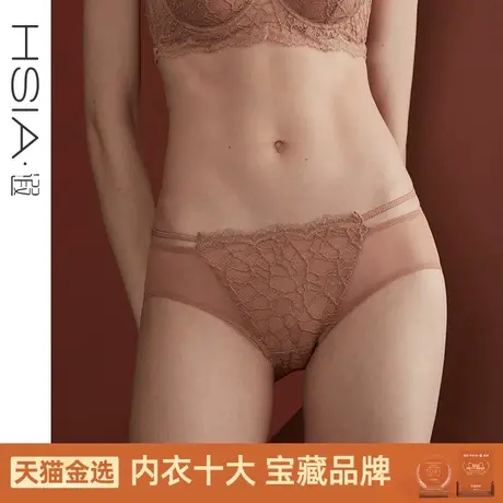 HSIA遐蕾丝内裤女超薄网纱高品质纯棉裆底裤性感绑带中腰平角裤女商品大图