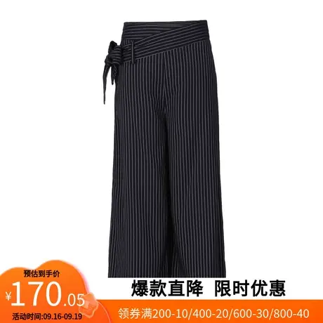 【艾格】2023春新款休闲裤女高腰垂感嘻哈风阔腿裤竖条纹裤子潮流商品大图