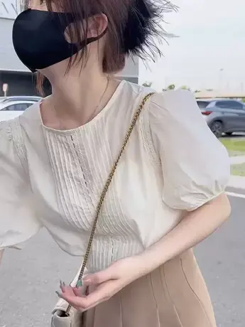 韩系气质简约时尚圆领短袖衬衫女夏季通勤洋气休闲风宽松衬衣上衣商品大图