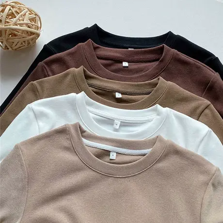 白色t恤女长袖打底衫内搭韩版2023新款早春秋冬洋气百搭德绒上衣商品大图