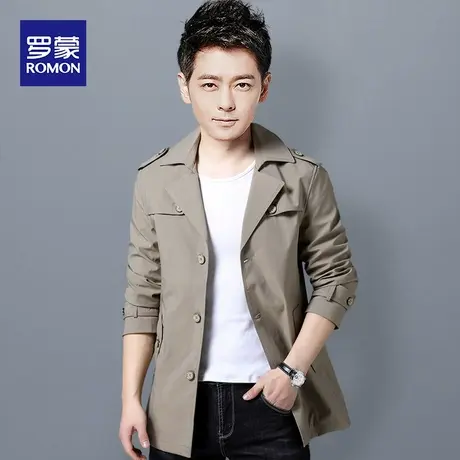 罗蒙男士中长款风衣2023秋季新款休闲时尚潮流夹克男翻领外套上衣商品大图