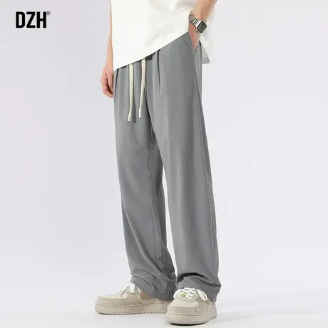 灰色竖条纹冰丝裤子夏季男士休闲裤运动直筒宽松凉感长裤2023新款商品大图