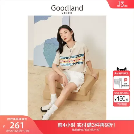 音儿美地女装2022夏季新款弹力五分袖爱心印花圆领卫衣商品大图