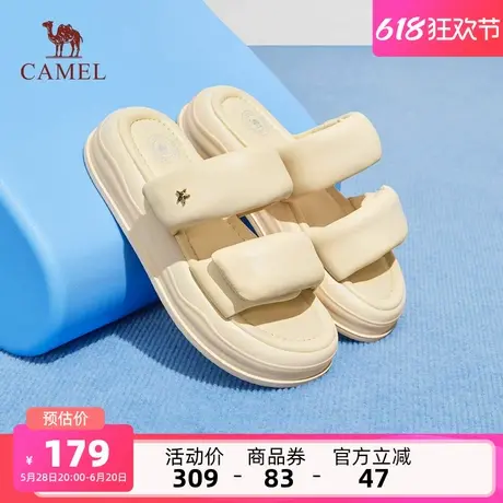 骆驼女鞋2025年夏季新款真皮一字拖休闲凉拖鞋厚底增高拖鞋女外穿图片