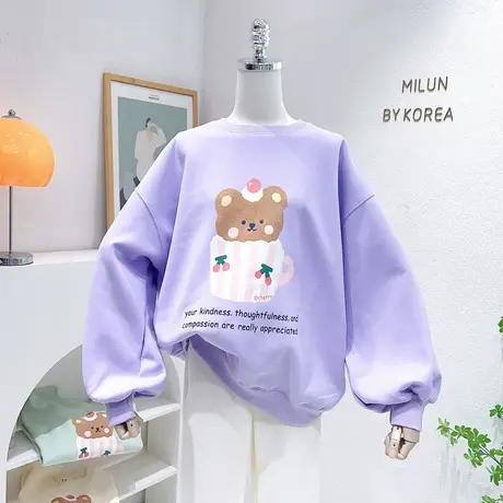 可爱奶甜ins小熊上衣春秋款韩国东大门慵懒休闲宽松长袖卫衣大码商品大图