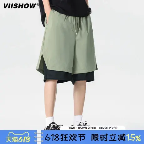 VIISHOW2025年夏季新款假俩件休闲短裤男美式宽松五分裤5情侣潮牌商品大图