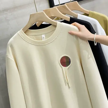 圆领织带设计感卫衣男 22春秋季新款韩版宽松套头长袖日系打底T恤商品大图