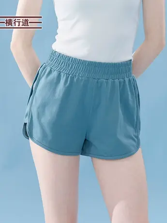 2023新款夏装纯色纯棉短裤女休闲运动宽松高腰防走光韩版阔腿裤子图片