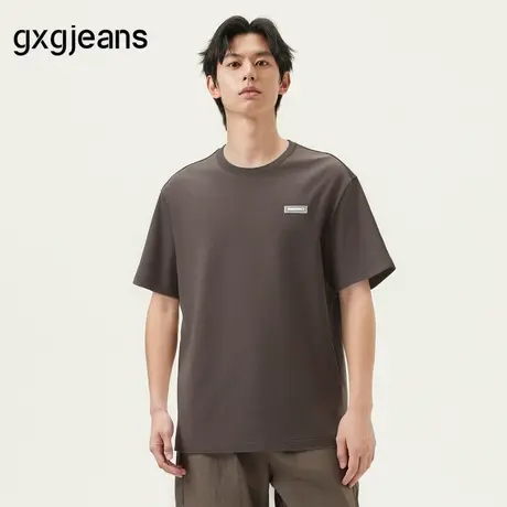 gxg.jeans男装 咖色胸前小标简约休闲圆领短袖T恤 25年夏季新款图片