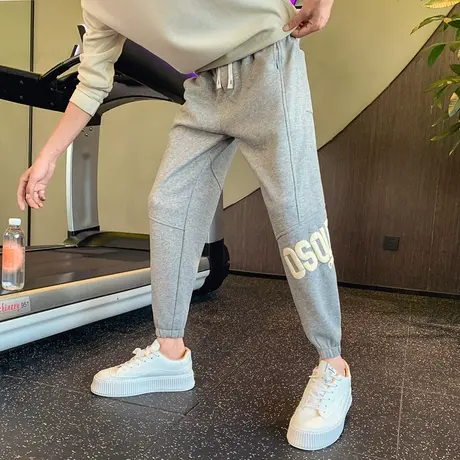 休闲裤男春秋季重磅潮牌印花宽松束脚运动裤男裤松紧个性哈伦卫裤商品大图