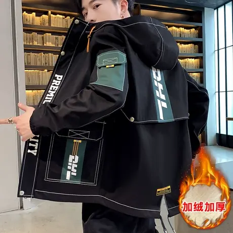 秋冬季新款工装夹克男士加绒加厚羽绒棉服休闲外套韩版潮流上衣服商品大图