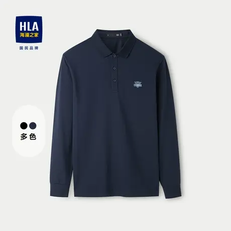 HLA/海澜之家长袖polo衫男2024秋冬新款商务休闲翻领中年男士T恤图片