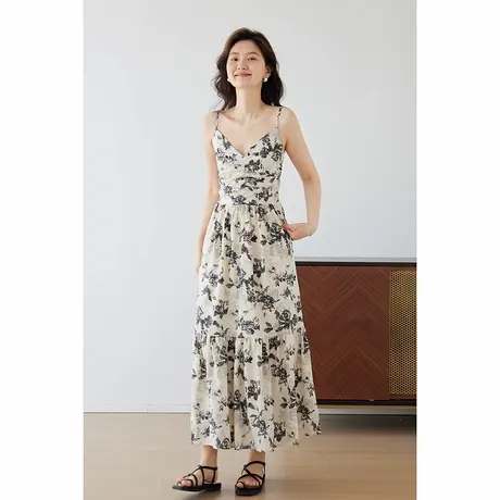 嘉茱莉2025夏季新款水墨连衣裙女夏季法式气质吊带印花裙子女小众图片