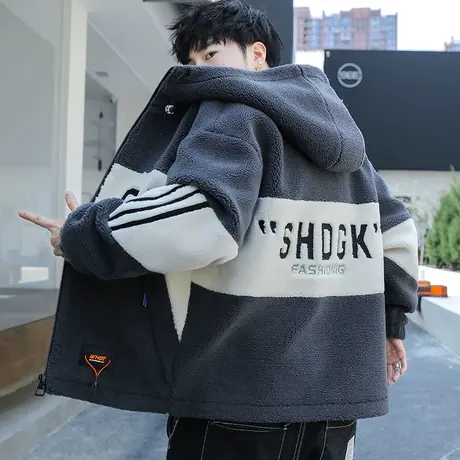 羊羔绒外套男秋冬季新款韩版夹克潮牌棉服加厚卫衣学生男装棉衣服图片