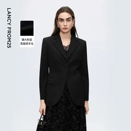 朗姿纯羊毛收腰黑色轻职场通勤西装外套气质西服2025年冬季新款女商品大图