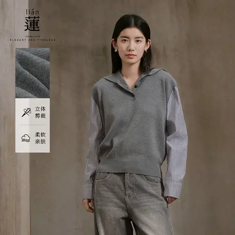 【商场同款】阿依莲慵懒毛衣女25秋季新款休闲设计感拼接针织上衣商品大图