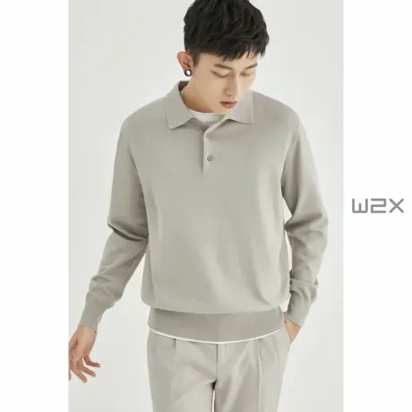 w2x2022年秋季新款polo风翻领针织衫男士休闲打底衫日系休闲上衣商品大图