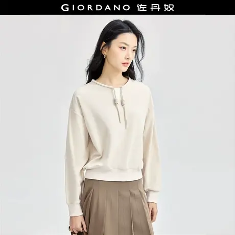 佐丹奴外套女装抽绳拼接小V领针织套头卫衣 18324502商品大图