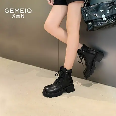 戈美其厚底马丁靴女款英伦风靴子2025春季新款百搭复古内增高短靴图片