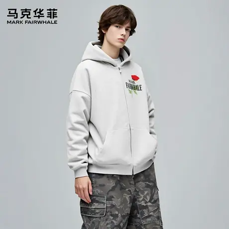 马克华菲 deer 美式花朵印花开衫卫衣秋季宽百搭松纯色长袖男女款图片
