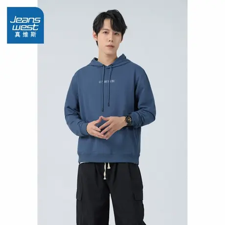 LE真维斯男女同款2025新款港风宽松百搭情侣长袖连帽卫衣红色衣服商品大图