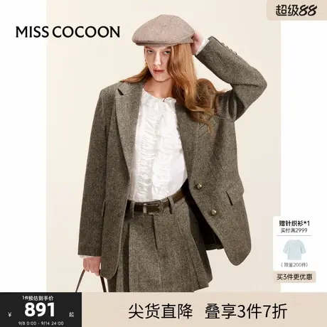 可可尼COCOON秋冬新款休闲西装外套女设计感小个子高级感羊毛上衣商品大图