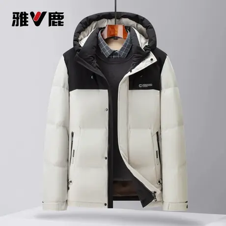 雅鹿男士羽绒服可拆卸内胆羽绒服连帽拼色商务休闲中长款外套男商品大图